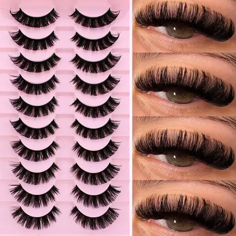 Pack Of 10 Fluffy And Soft False Eyelashes Natural Look Natural, Fluffy, Soft, Fine Cross Full Strip Lashes Anime Eyelashes Natural Look Enlarged Eyes False Eyelashes Thick Curl