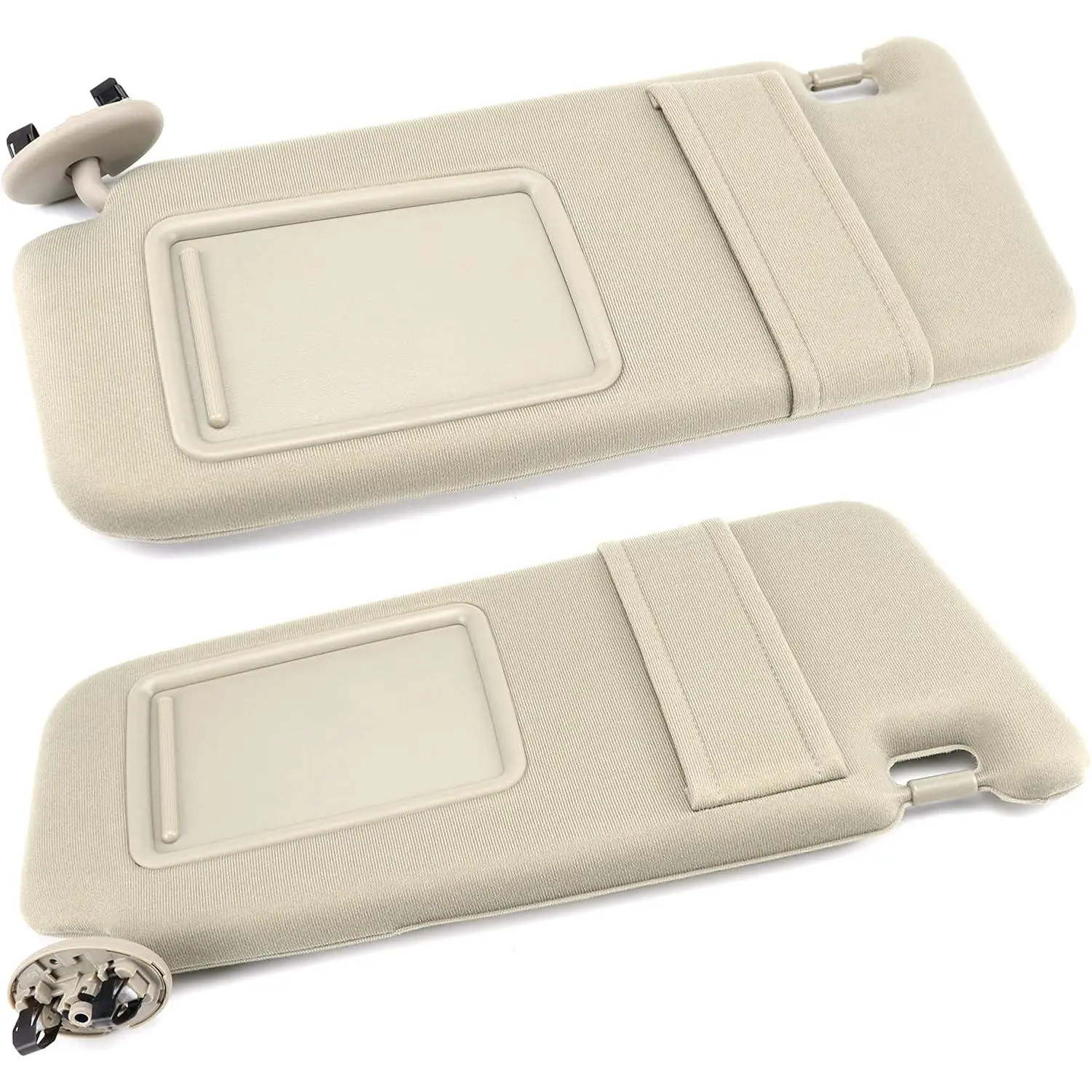 Replacement OE Automotive Pair Sun Visors - Left Driver Side, Right Passenger Side - Compatible with 2007-2011 Toyota Camry Hybrid, No Sunroof, No Light, Gray