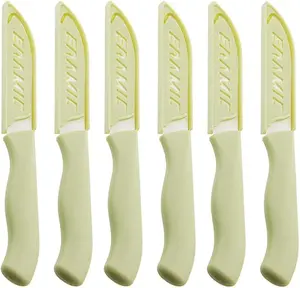 6 Pack Ceramic Paring Knife with Knife Cover, Lightweight Ceramic Knives, Fruit and Vegetable Small Knife (Ceramic, Green)