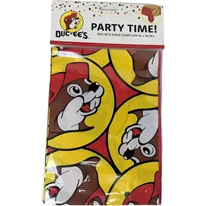 Buc-ee's Party Time Red Plastic Table Cloth 104" x 54" Rectangular Decor Ornaments for Festive Occasions