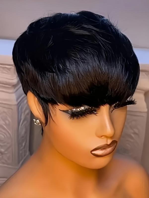 4-Inch Short Wave Wig Human Hair in Natural, Full Machine-Made Design, No Daily Maintenance Required, Unisex Comfortable Style, Rose Net Cap