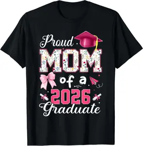 Senior 2026 Proud Mom Of A 2026 Graduate Family Coquette Casual Short Sleeve Cotton T-Shirt