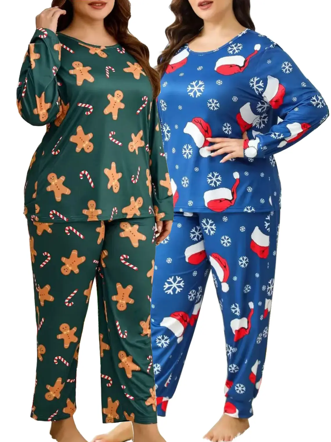 【Early Bird Flash Sale】LONAGIRL Christmas Plus Size Pajama Sets | 2-Pack (2 Tops + 2 Pants) Gingerbread Man & Santa Hat Print | Soft All-Season Loungewear for Curvy Women 1XL-5XL | Off-Season Stock-Up Deal outdoorfun