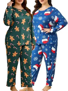【Early Bird Flash Sale】LONAGIRL Christmas Plus Size Pajama Sets | 2-Pack (2 Tops + 2 Pants) Gingerbread Man & Santa Hat Print | Soft All-Season Loungewear for Curvy Women 1XL-5XL | Off-Season Stock-Up Deal outdoorfun