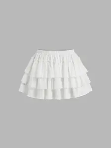 Cider 100% Cotton Mid Rise Broderie Anglaise Layered Mini Skirt