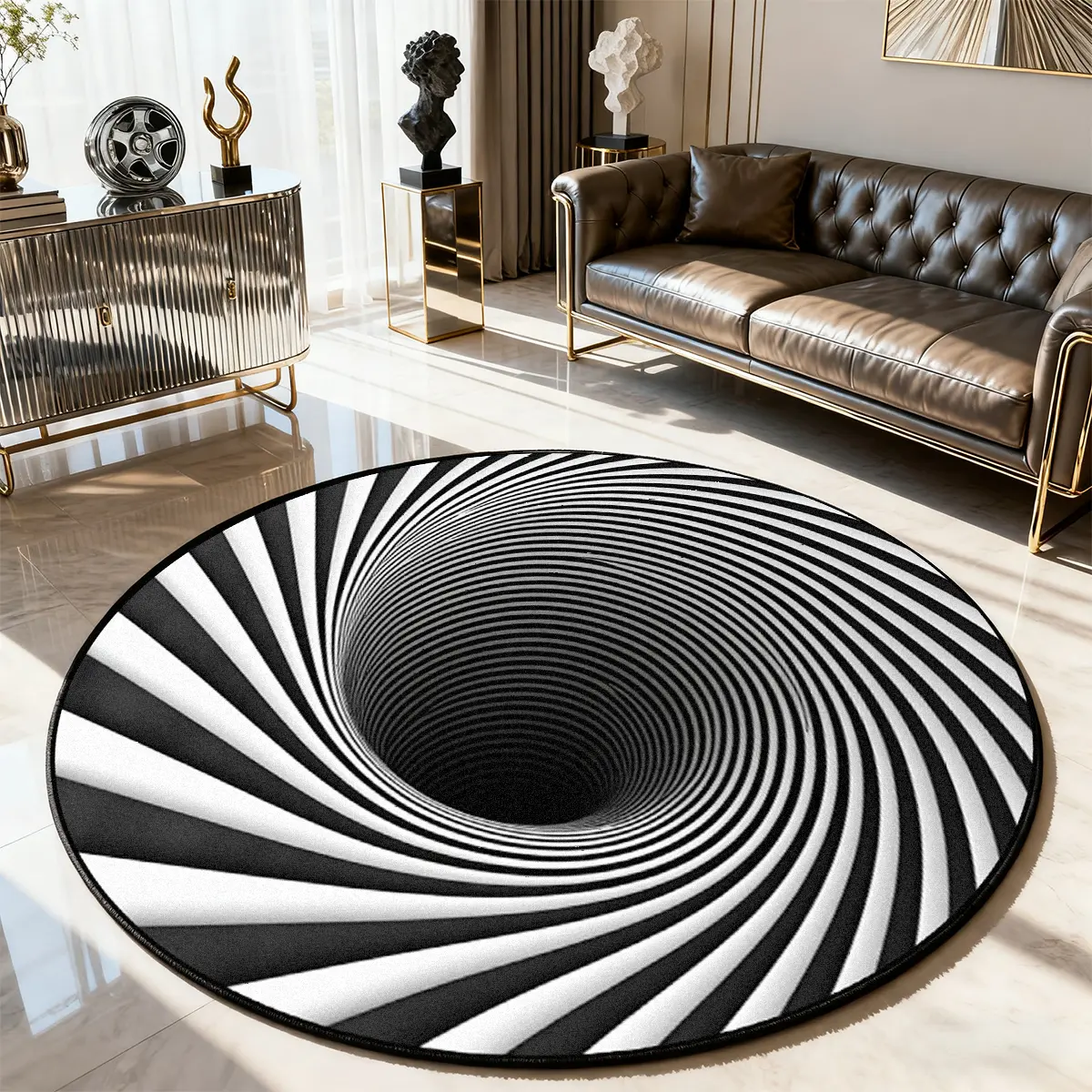 Spiral Rug, Round Carpet with Hole Vortex Design, Soft Non-Slip, Easy Clean, Living Room Bedroom Decor, Indoor Rug