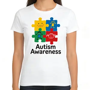 Bright Autism Support T-Shirt, Colorful Puzzle & Doodle Print