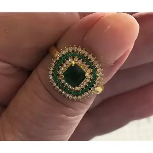 Vintage Emerald & White Sapphire Antique Gold Art Deco Ring