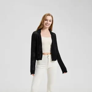 Women's Open Stitch Pointelle Cardigan Sweater - Universal Thread Black XS
