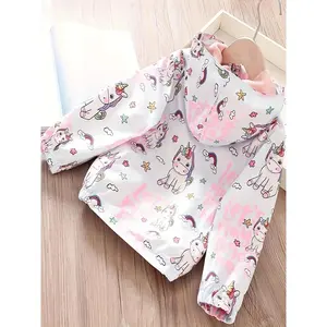 Girls' Cute & Pastel Rainbow Full-Zip Hooded Jacket with Full-Zip Closure, Full-Length Zipper & Filling - Spring/Fall Outerwear Coat for Girls 2-8 Years, Pink/Blue/Purple/White, Ideal for