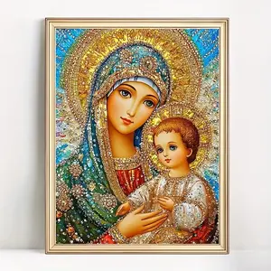 DIY Diamond Painting Kit Full Round Drill Set Tools Oil Canvas Religious Pattern Bedroom Living Room Decor Mosaic Wall Art Craft Handicraft