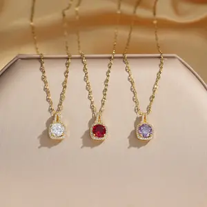 Gold Halo Pendant Necklace for Women – Dainty CZ Diamond Round Necklace, Minimalist Layered Jewelry, Adjustable Chain, Gift for Her