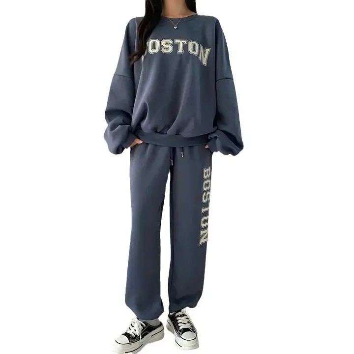 Set For Women Round Neck Casual Letter Student Fleece Sweatshirt Two-Piece Tracksuit Korean Style Spring Autumn Winter