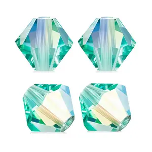 100pcs Preciosa Faceted Bicone Crystal Beads, Caribbean Sea AB, Size Selections: 3mm/4mm/6mm