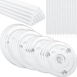 68 Pcs Cake Tier Stacking Kit 12 Separator Plates for 4 5 6 8 Inch Cakes with 20 White Plastic Sticks Support Rods 36 Clear Dowels Tiered