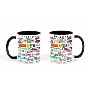 Friends TV Show Mug 11oz & 15oz, Iconic Quote Collage Coffee Cup, Black Handle and Interior, Central Perk, Pivot, My Sandwich, We Were On A Break, How You Doin, Unagi, The One Where, 90s Sitcom Themed Drinkware, Funny Nostalgic Gift for Friends Fans