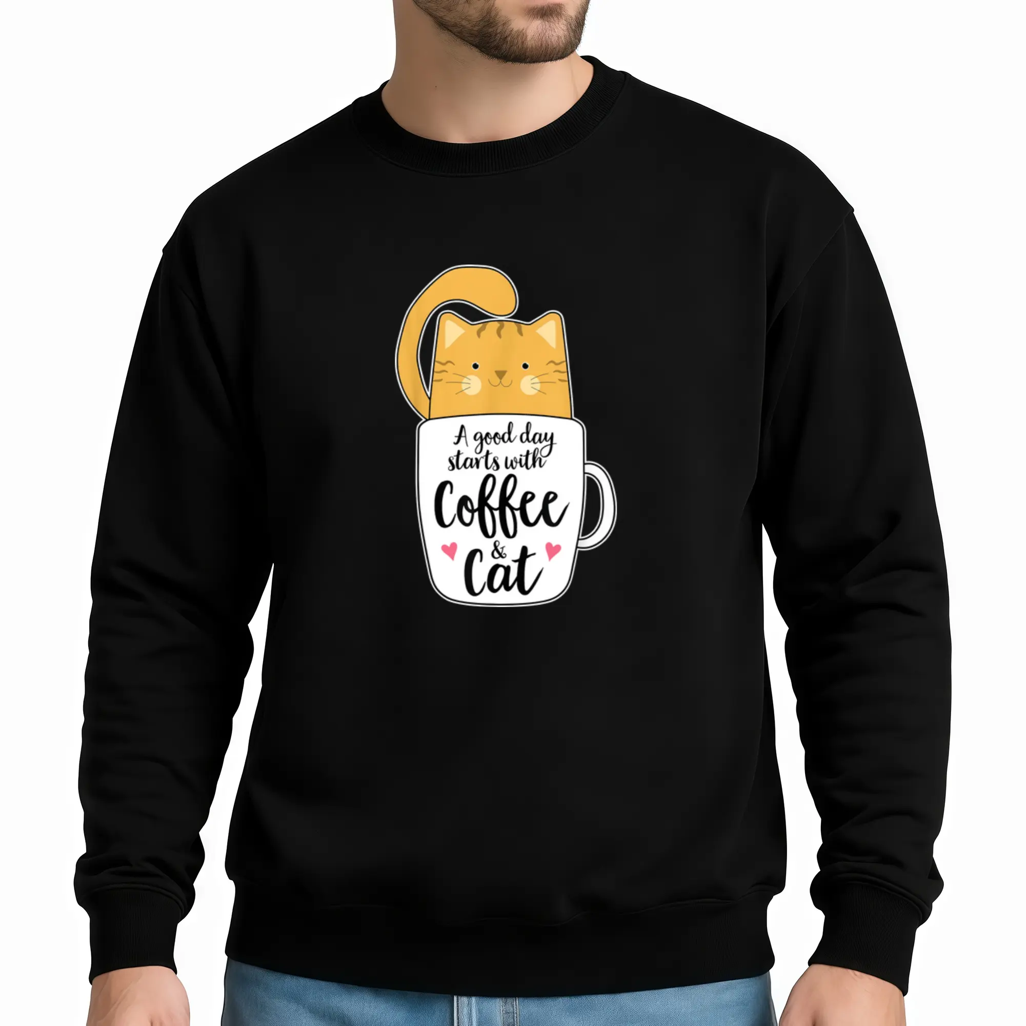 Funny Orange Cat Mom Long Sleeve Sweatshirt – Perfect for Coffee Lovers and Cat Fans