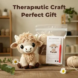 Cute Highland Cow Amigurumi DIY Kit, Handmade Crochet Decoration Set, Easy-To-Follow Tutorial, Perfect Gift for Various Occasions, with Crochet Hooks