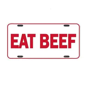 EAT BEEF Slogan License Plate for Beef Lovers, Decorative Aluminum Car Tag or Wall Sign, 12"x6", Pre-Drilled, Easy Install