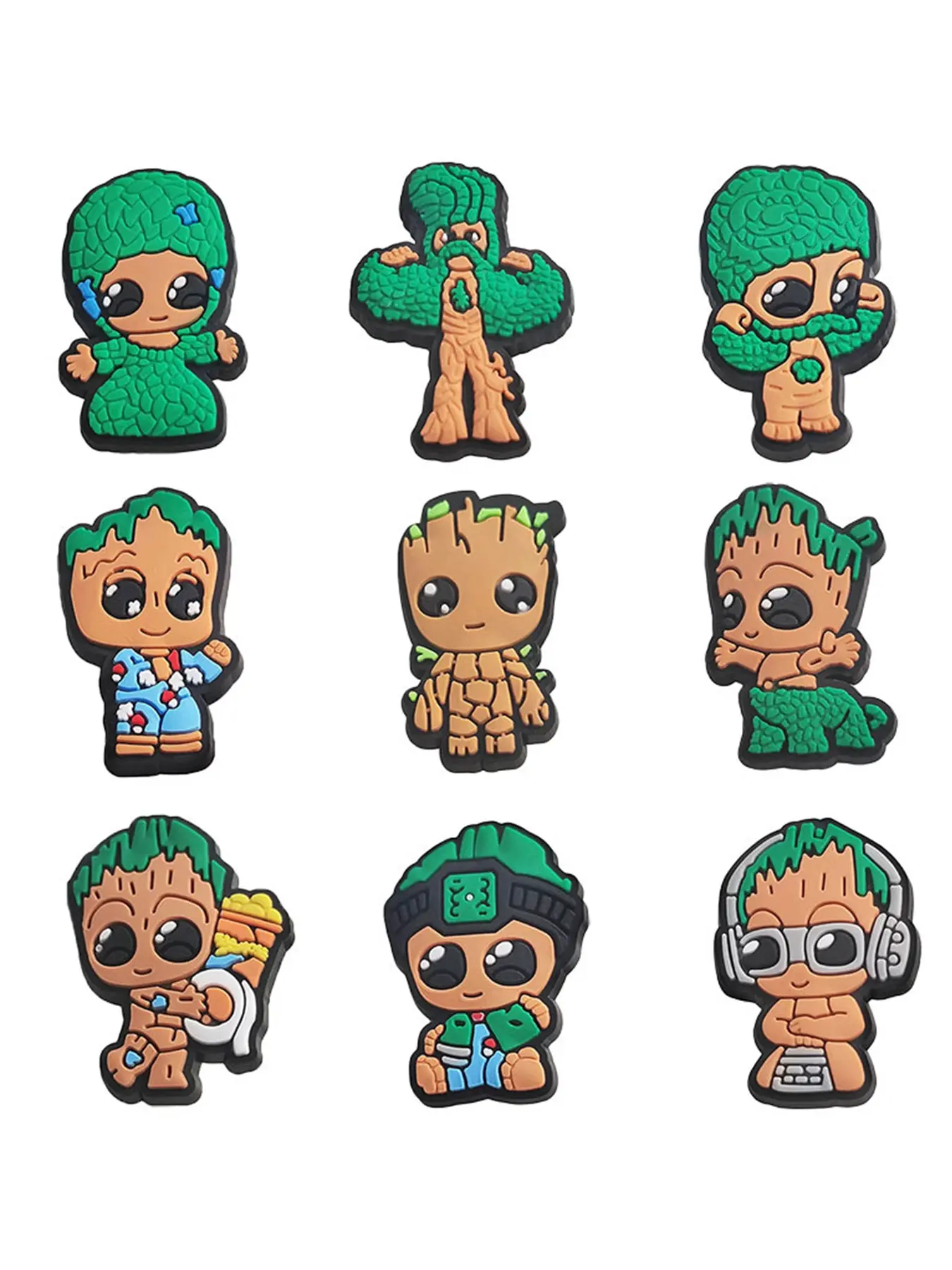 9pcs Cartoon Galaxy Guardians Tree People Decor Set, PVC DIY Shoe Accessories, Perfect Gift for Friends, Includes Groot Surprise Role Party Gift