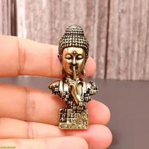 Traditional Handcrafted Solid Brass Buddha Figurine - Retro Patina Zen Home Ornament, Spiritual Interior Decor Accessory for Shelf Display, Religious Gifts