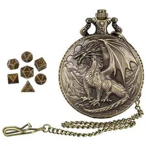 Dragon Design Metal Durable Polyhedral Dice Set, Including 1 Set Dice Storage Box & Chain & 7 Counts Dice, DND Dice Game for Party, Birthday Gift for Friends