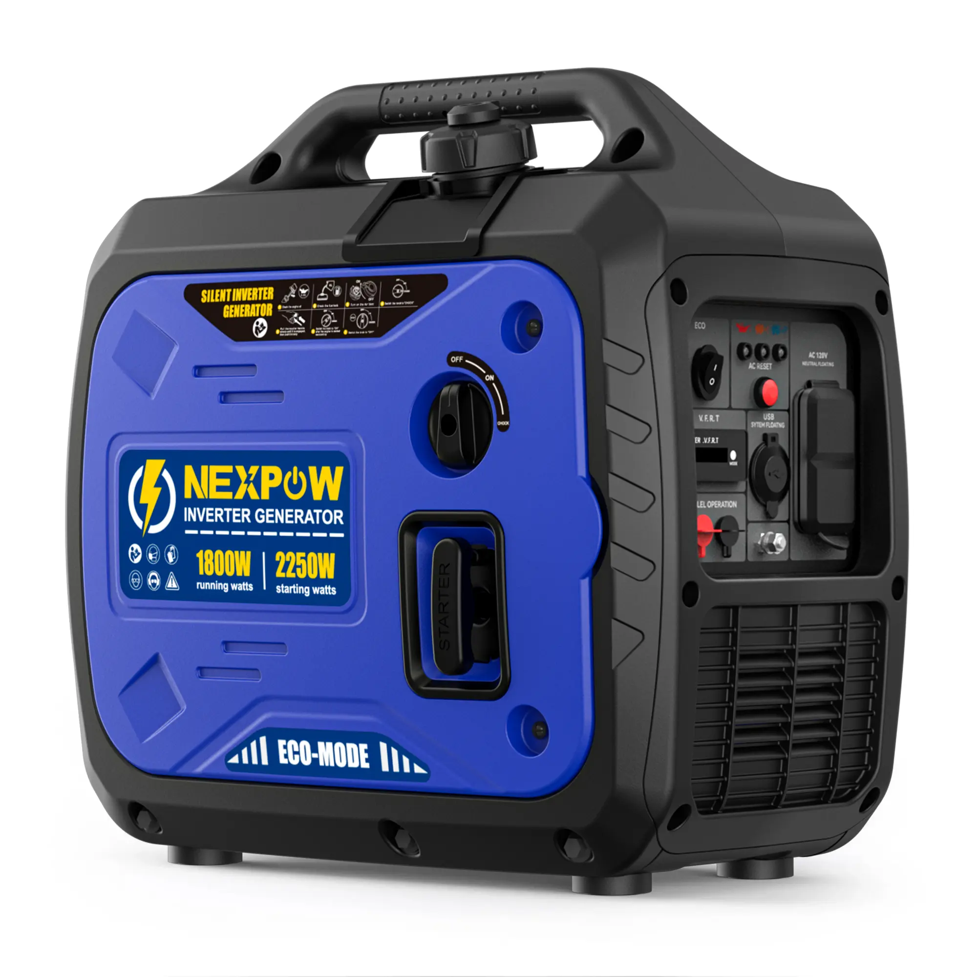 NEXPOW 2250W Portable Inverter Generator, Gasoline-Powered Quiet Compact Unit with Eco-Mode, Parallel Capability, USB Port, 1.06-gal Fuel Tank, EPA Compliant for Home Backup (Refrigerators, Lighting) & Camping Outdoor Use