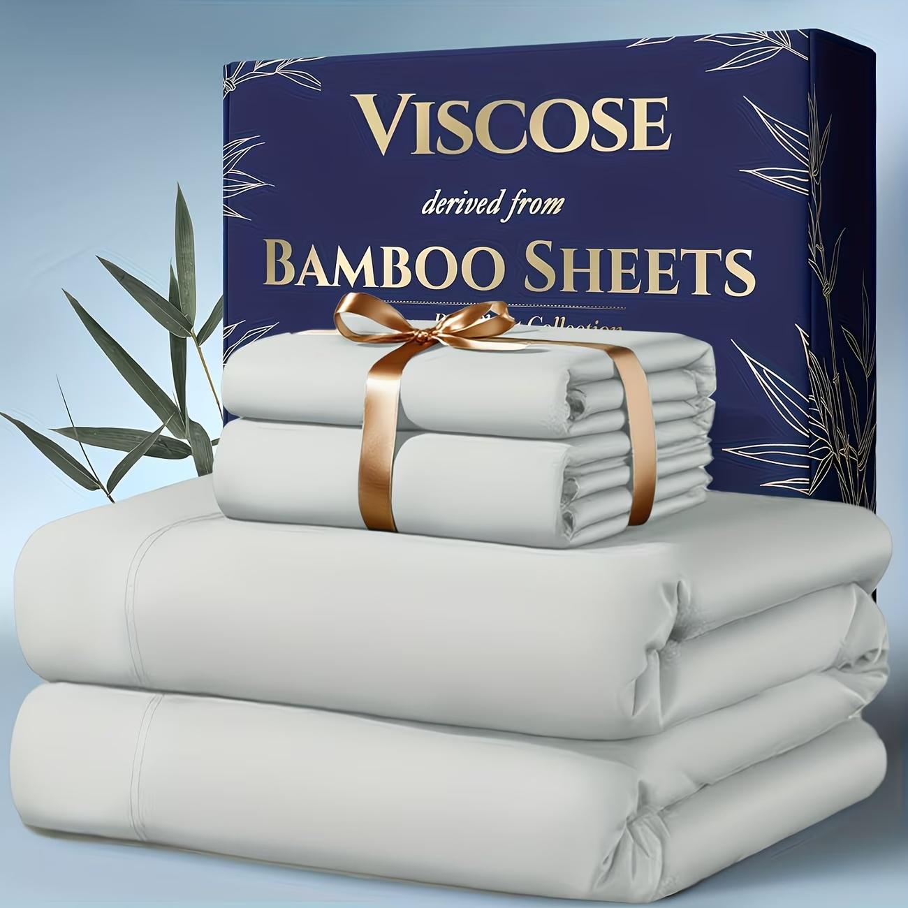 4pcs Bamboo Cooling Bedding - Extra Deep Pocket Breathable And Cooling - Suitable for Hot Sleepers And Sweats, Children Pillowcases, Flat Sheet And Fitted Sheet - A Perfect Gift for Family, Queen And King Sizes Bed