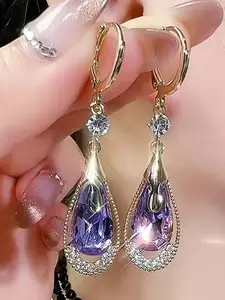Elegant Artificial Crystal Teardrop Earrings, Anti-Dangle Circle Design, Ideal Party Accessory, Suitable for Any Occasion