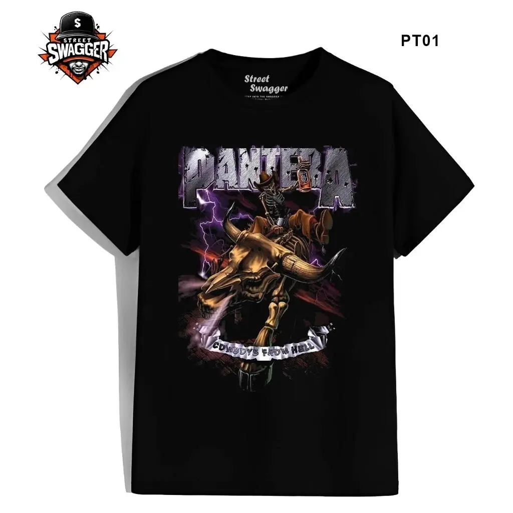 Women's Fitted Cotton Short-Sleeve Print Top - Pantera Vintage Concert Graphic Tee, Legendary Heavy Metal Band Fan Apparel T081235, Shortsleeve