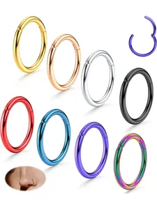 8 Pcs 16G 18G G23 Titanium Nose Rings Hoop for Women Men Multi-Color Titanium Nose Hoops Hinged Cartilage Lip Septum Rings Helix Conch Tragus Piercing Jewelry 8MM 10MM