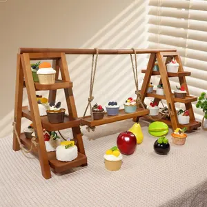 Rustic 3-Tier Cupcake Stand - Wooden Dessert Stand for Cakes Pastries Fruits, Removable Trays Foldable Design, Perfect for Parties Home Events Weddings, Ideal Gift for Party Enthusiasts
