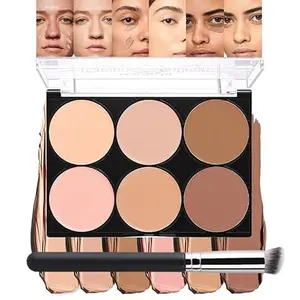 Full Coverage Cream Contour Palette with Brush for Women, Under Eye Color Corrector Tri Color Pot Concealer Palette for Dark Circles Mature Skin Makeup, Waterproof