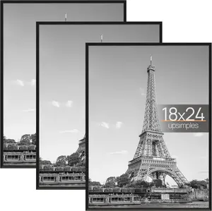 18x24 Picture Frame Black 3 Pack, Scratch-Proof Poster Frames 18 x 24 for Photo Gallery - Slide-In Strips, Horizontal or Vertical Wall Mounting