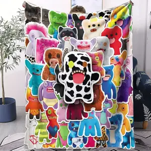 Adorable Tooth Monster Series Printed Flannel Blanket, Soft Warm Comfortable Throw with Cute Monster Artwork, Cozy Bed Couch Sofa Blanket for Bedroom and Home Office, Family Room Decor for Daily Nap