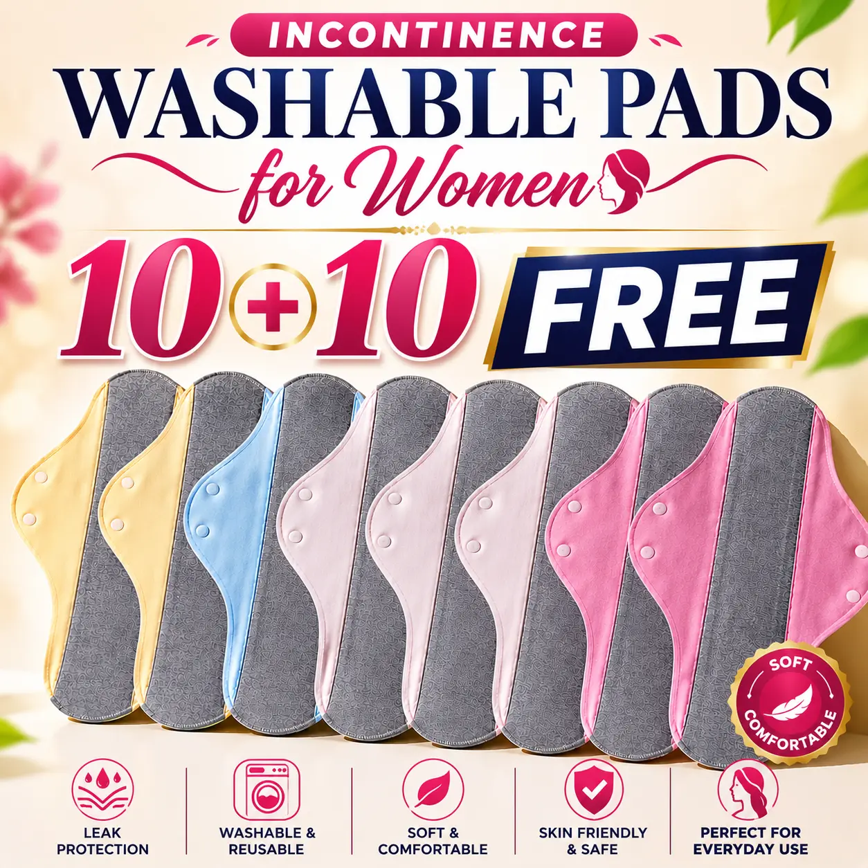 20 PCS / PACK Graphene Incontinence Pads For Women - Reusable Pads Comfortable Leak-Proof Menstrual Pad for Elderly Women Organic Breathable Overnight Postpartum Cloth Pad Mama Panty Liners for Week Bladder Super Absorbent Sanitary Pads Odor Control