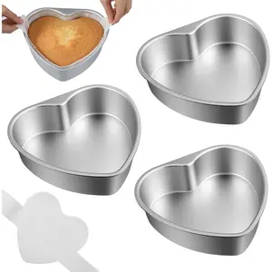 3 count 8 Inch Heart Shaped Cake Pans,  Alloy Non Stick Hearted Cakes Pan with 60 count  Paper Creative Cake Mold for Birthday, Wedding, Party