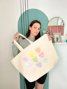 Fictional Men Conversation Heart Tote Bag, Large and Medium Sized canvas tote bags, book bag for romance book lovers. Morally Grey Men Quotes on Conversation Hearts. Romance Novels like Fourth Wing, Iron Flame, ACOTAR, ACOMAF, ACOWAR