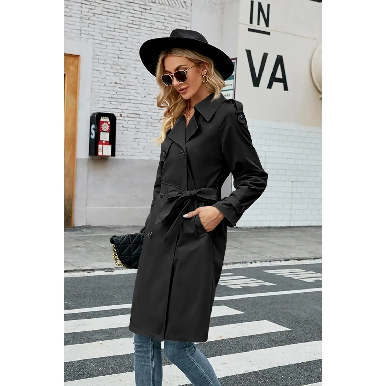 Imily Bela Women's Double Breasted Long Trench Coat Windproof