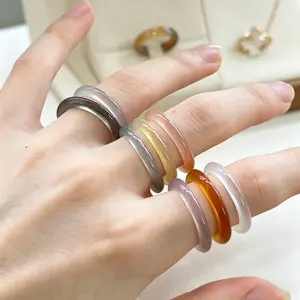 Natural Jade Marrow Ring Set, Thin Strip Stone Stackable Ring, Women's Simple and Elegant Daily Wearing Ring