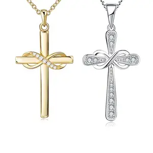 Zircon Infinity Symbol 8 Pendant Cross Sutra Unisex Necklace Gift Springtok