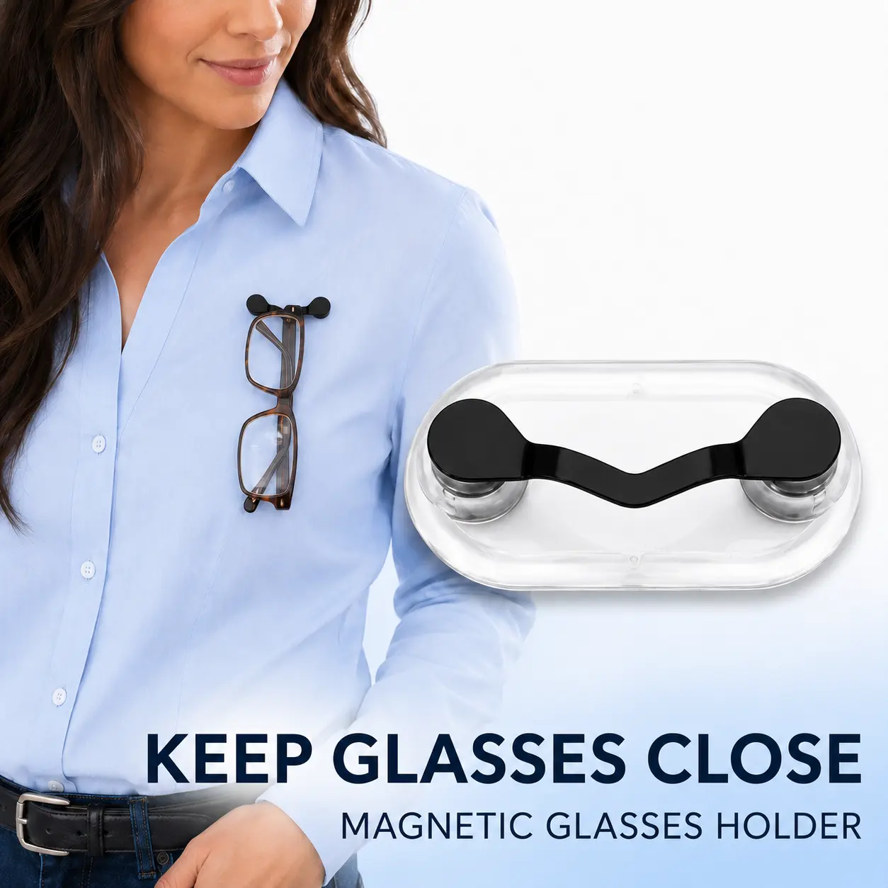 Magnetic Glasses Holder – Premium Strength Magnetic Hold, Fits All Frames, Secures and Protects Readers, Sunglasses, Blue Light or Safety Glasses, Indoor Leisure Accessory