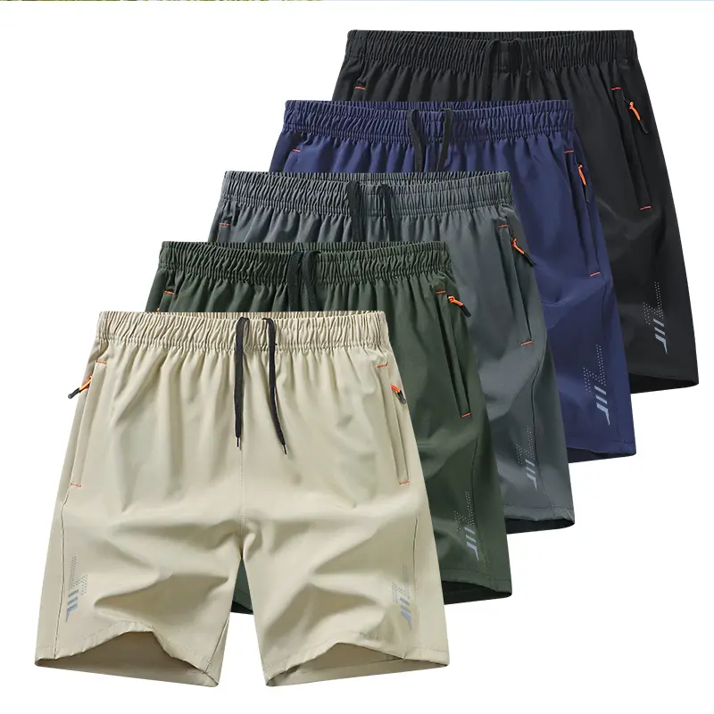 Men's 5 Piece Adjust Fit Tech Utility Lightweight Sweat Wicking Quick Dry Athletic Shorts Set, Polyester Blend, Contrast Zips, Elastic Drawstring Waistband, Dual Side Pockets, for Outdoor Fitness, Father's Day Gift, Adjust Fit Men's Shorts, Tech Men's Sho