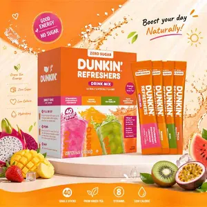 [Hot 2026!!!] Dunkin’ Refreshers Singles To Go! Powdered drink mix packets, 40 Ct Variety Pack, 40 Single serve Packets per Box (40 servings), Energy from Green Tea, aspartame-free, no synthetic colors, naturally and artificially flavored, just add water