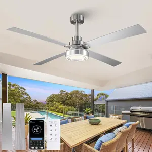 60 Inch Large Brushed Nickel Ceiling Fans with Lights and Remote/APP - Modern Sleek Indoor Outdoor Ceiling Fan for House, Living Room, Shop, Garage  Ceiling Fan, 3CCT Dimmable, 6 Speeds
