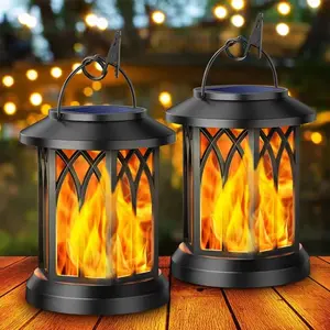 Solar Powered Flame Lantern Clip Light High Power Outdoor Garden Landscape Lamp For Street Yard Pathway Lighting Decoration