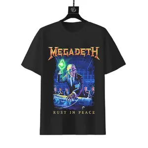 Megadeth "Rust in Peace" Album Cover Double-sided T-shirt, 180g Cotton Thrash Metal Band Fan Tee, Green Hand Short Sleeve Shirt
