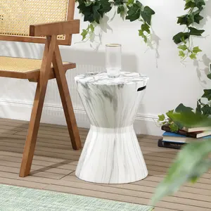 JONATHAN Y African Drum 17.3" White Marble Finish Ceramic Garden Stool - Modern Minimalist Accent Piece