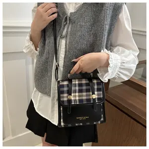 Vintage Style Backpack Checkered Color Blocking Bag for Women Casual Tote Bag for Work College Travel ,Multiple Wearing Methods Square Bag with Cute Rabbit Doll Pendant