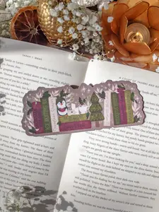 Cozy Christmas Bookshelf Die-Cut Bookmark for Holiday Booktok Readers